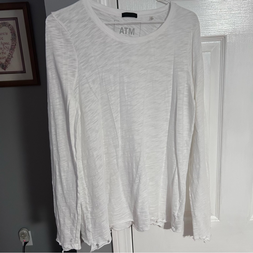 ATM Anthony Thomas Melillo Classic White Distressed Long Sleeve Tee